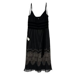 NWT Loft Black Pleated Spaghetti Strap Dress Velvet Belt Sz 4 Cocktail Evening